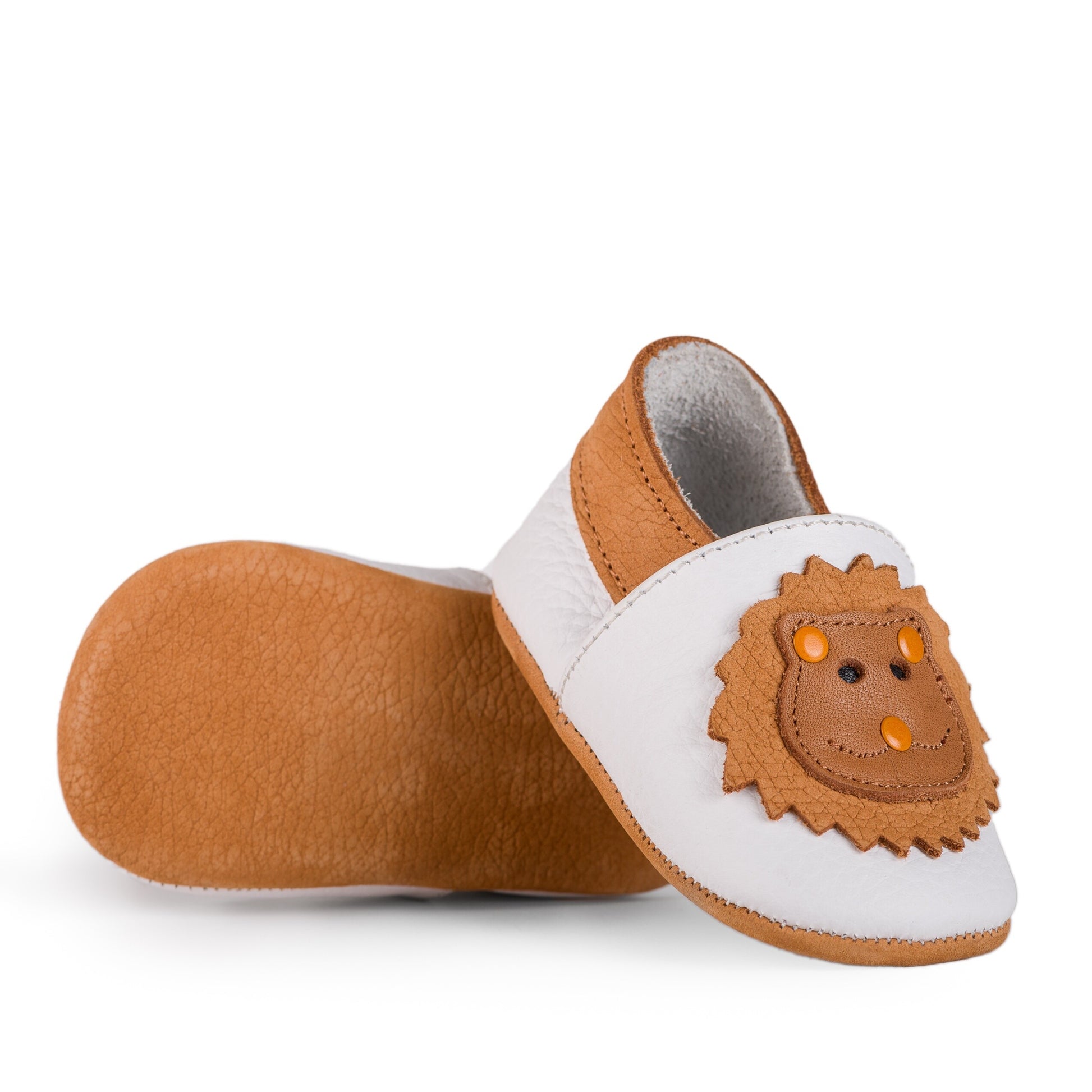 LEO Beyaz-Taba Deri İlk Adım Bebek Ayakkabı