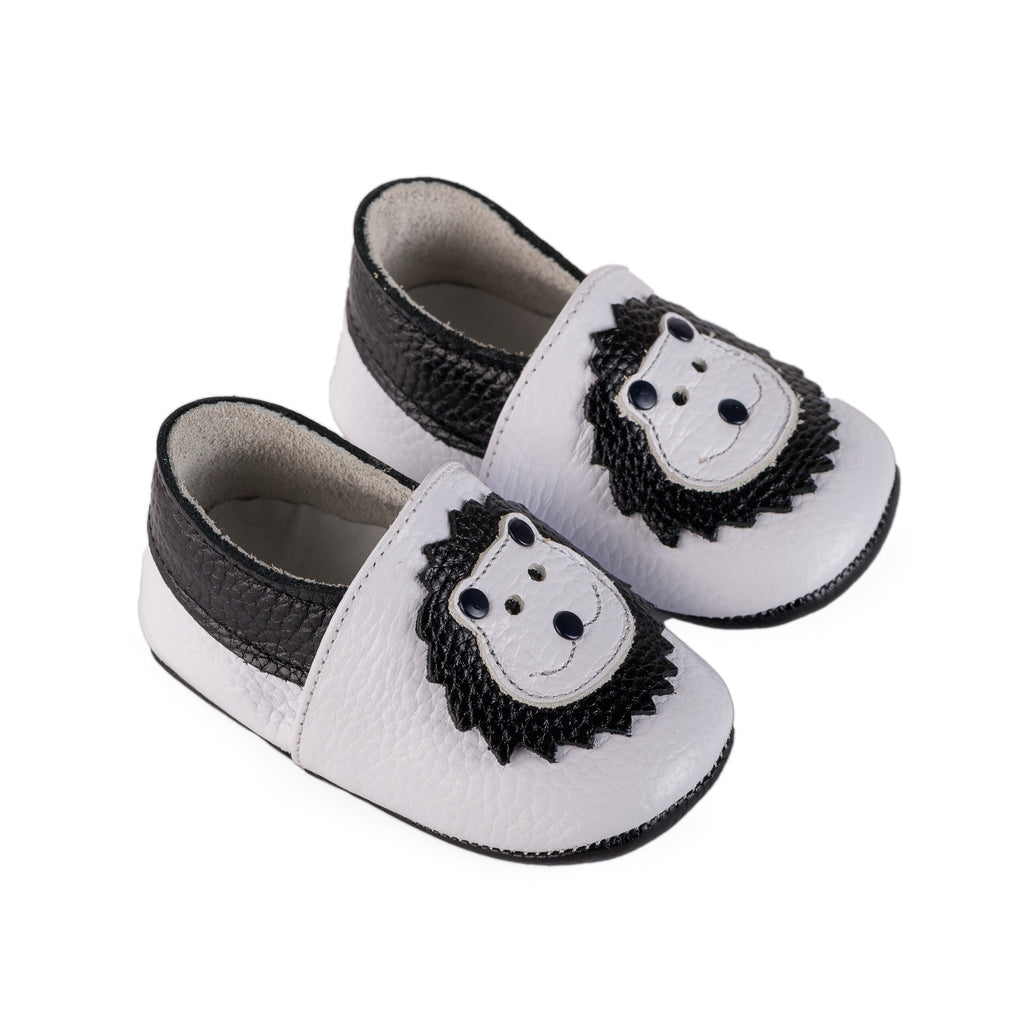 LEO Beyaz-Siyah Deri İlk Adım Bebek Ayakkabısı