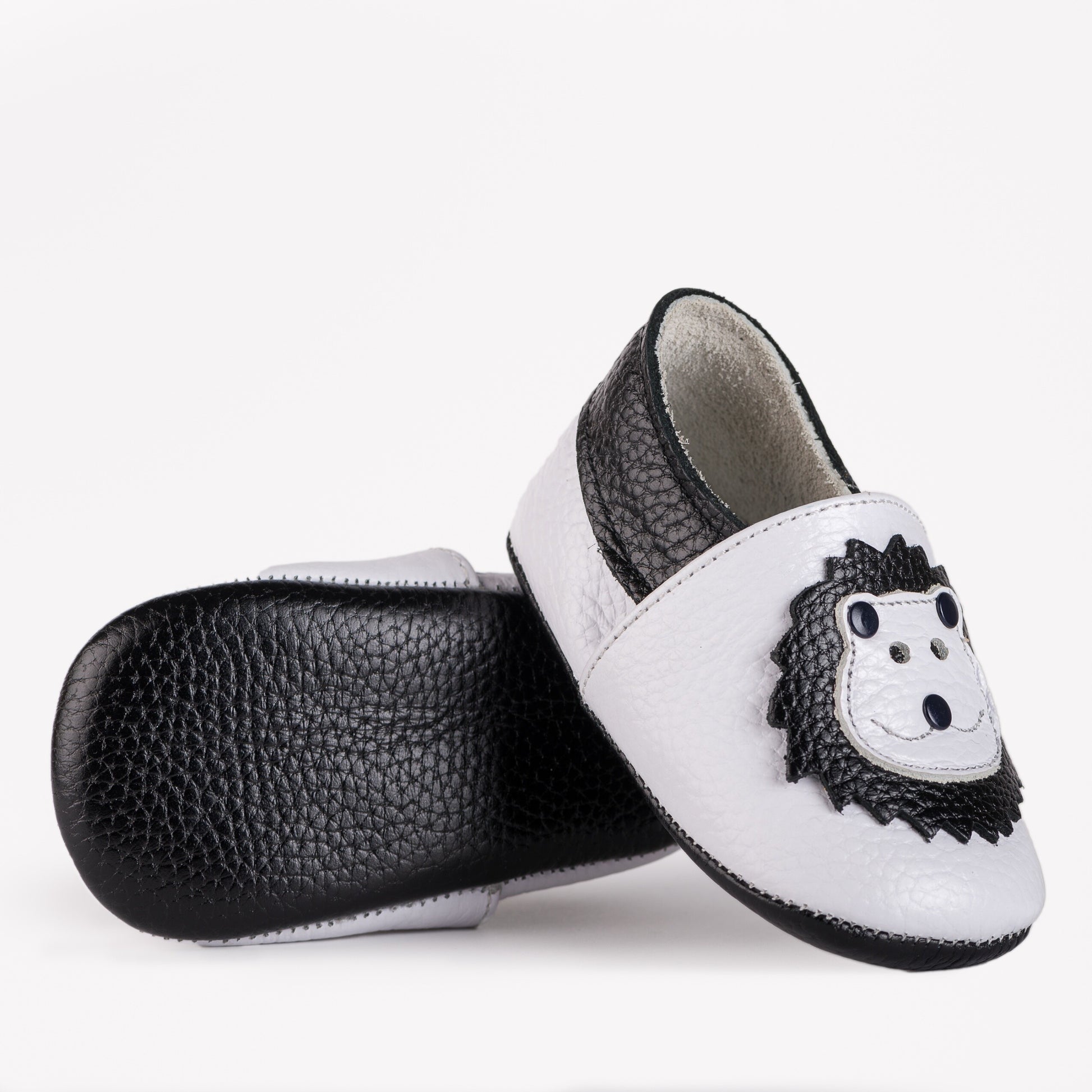 LEO Beyaz-Siyah Deri İlk Adım Bebek Ayakkabısı